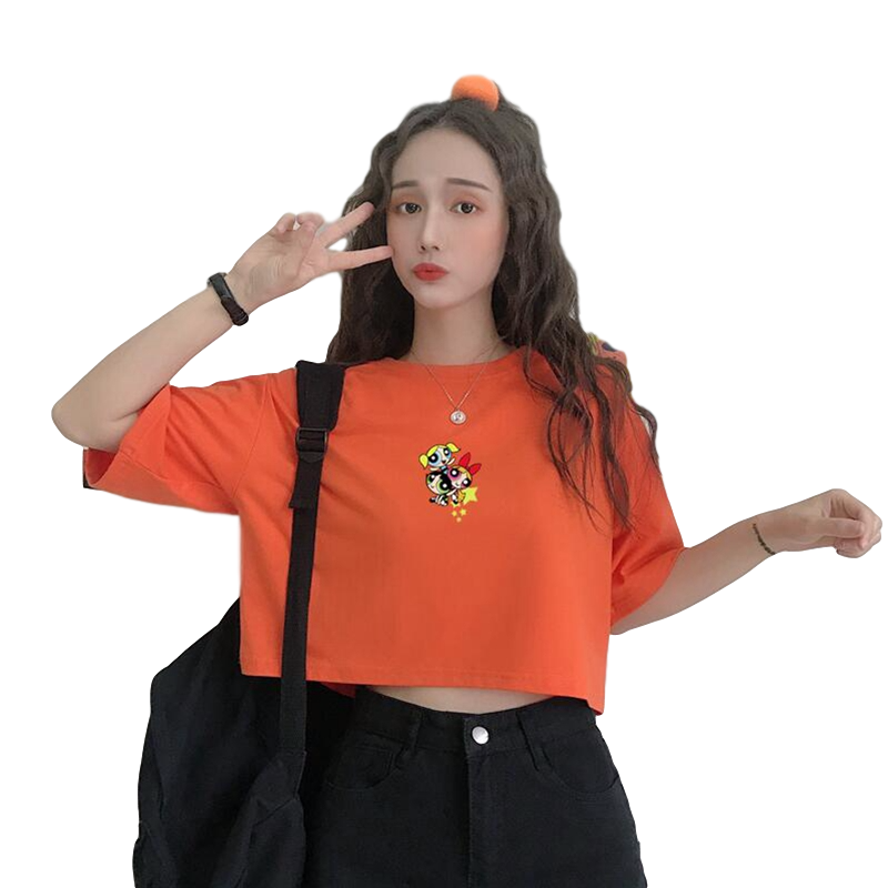 

New Cropped Tops Kawaii T-Shirt girls Harajuku Top Women's aesthetic bellota las chicas printing T-Shirt, 352 pink