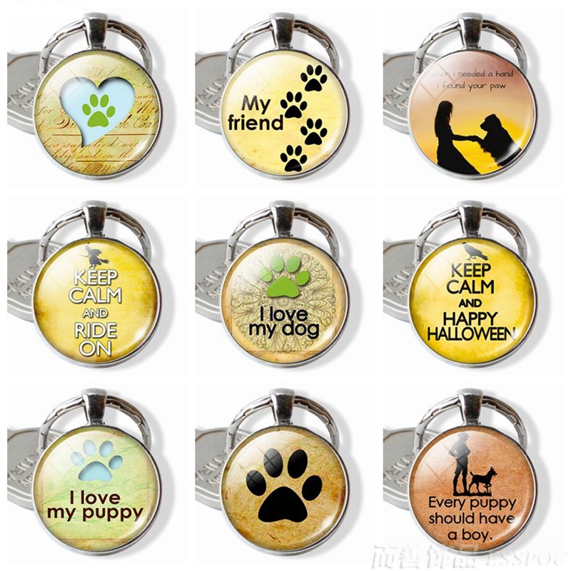 

Dog Paw Pendant Round Glass Dome Pendant Key Chain Dog Lover's Gifts Cute Bag Pendant Women Fashion Jewelry Keyfob