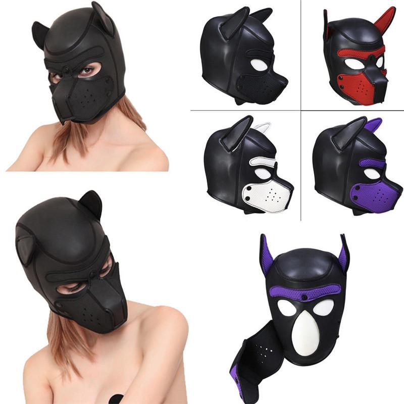 

Brand New Latex Role Play Dog Mask Cosplay Full Head Mask with Ears Padded Rubber Puppy Cosplay Party Mask 10 Colors Mujer