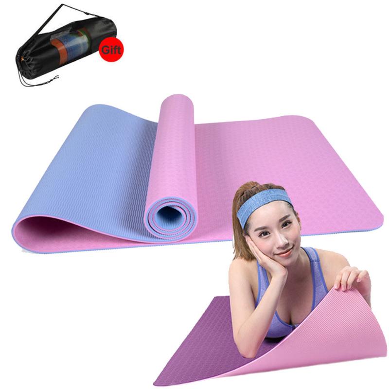 

TPE Two-Color Yoga Mat with Body Position Line Suitable for Beginners Non-slip and Tasteless Fitness Mat Pilates 183cm*61cm*6mm, Red
