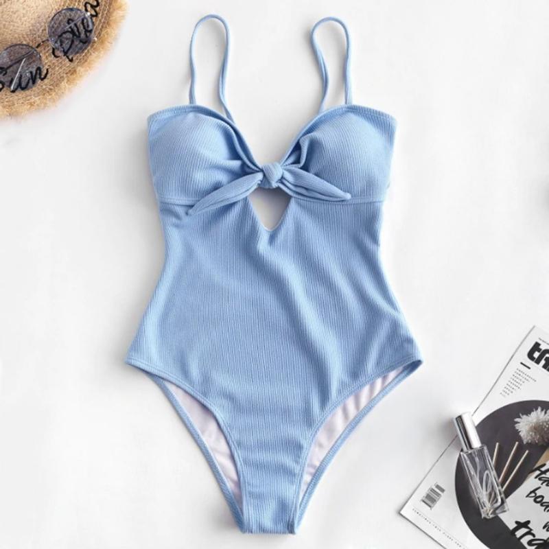 

Woman Swimsuit One Piece Padded Tie Blue Thong Bodysuit Swimwear Women Push Up Monokini Solid Bikini 2020 Bathing Suit 20Mr