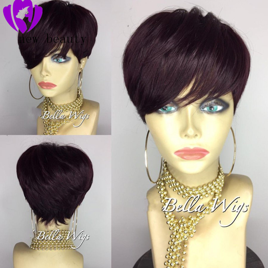 

Rihanna style Short Pixie Hair cut Wigs For Black Women Pre Plucked Bob Wig Remy Brazilian Glueless lace front human hair Wigs, Natural black color