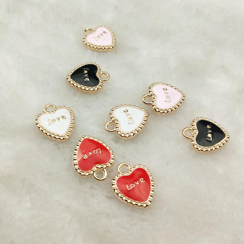 

10pcs enamel heart charm jewelry accessories earrng pendant bracelet necklace charms zinc alloy diy finding 13x16mm