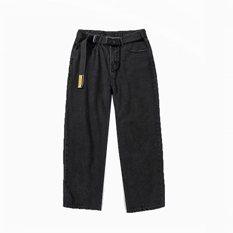 

Summer 2020 Denim Korean ankle length pants men' Hong Kong style jeans students retro wild loose straight wide-leg pants, Black