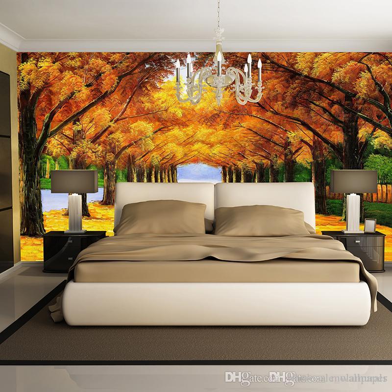 

custom wall mural Modern art painting high quality mural golden yellow forest 3d living room TV backdrop oil painting mural wallpapers, As picture