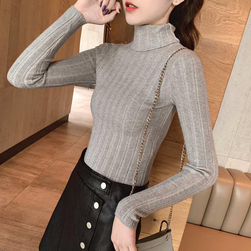 

2019 New autumn winter women pullover women turtleneck sweater Slim fashion solid color Wild knitted sweater cc1579, Photo color
