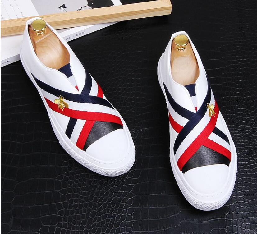 

NEW Luxury ribbon Casual Shoes Men Loafers Slip on High Quality Designer Shoes Men Moccasins Sneaker Footwear Male black white BM1338