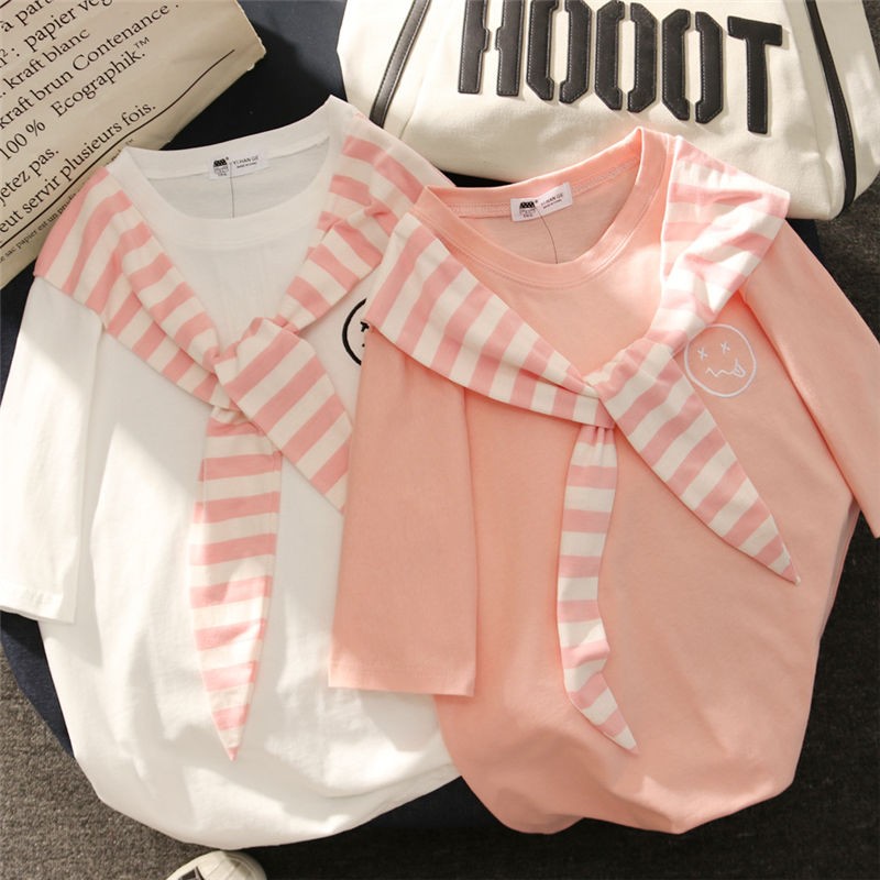 

Harajuku style cute short-sleeve women tees japan sweet sthdents bf summer women t-shirt oversized sailor collar preppy tshirt, Pink