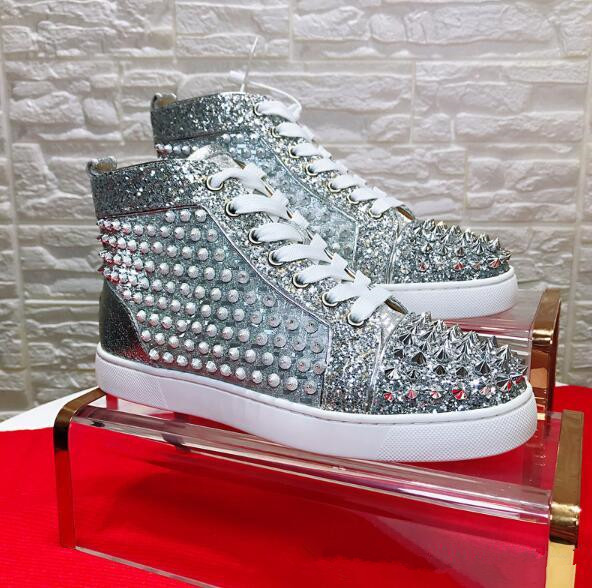 

2021 Luxury Designer High Top Red Bottom SHOES Junior Mix Pik Piks Spikes Men's Flat Sneaker Men Women Fashion Studded Casual Flats par, Black