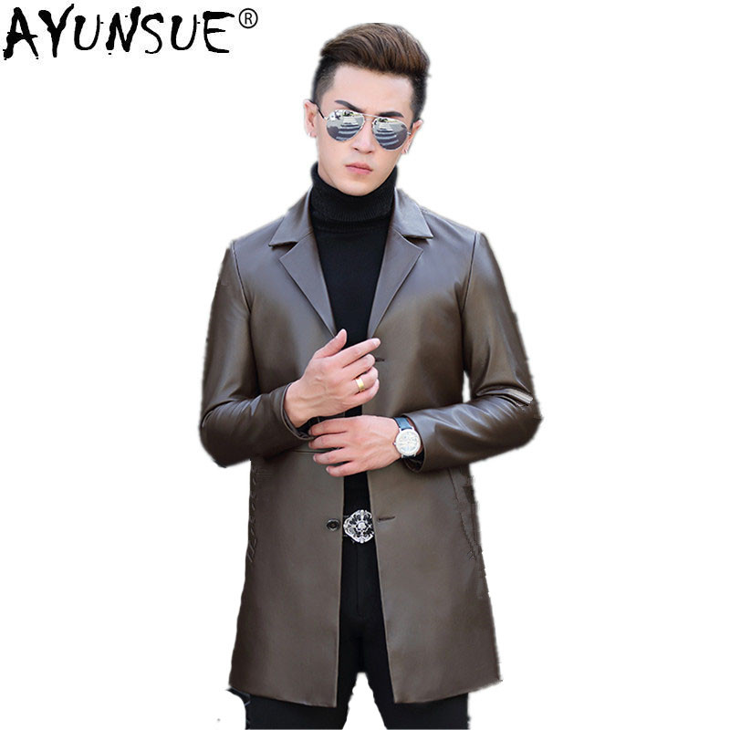 

AYUNSUE Mens Genuine Leather Jacket Autumn Winter Jacket Men Windbreaker Coat Men Sheepskin Leather Jackets T-01-1703 MY769, Black
