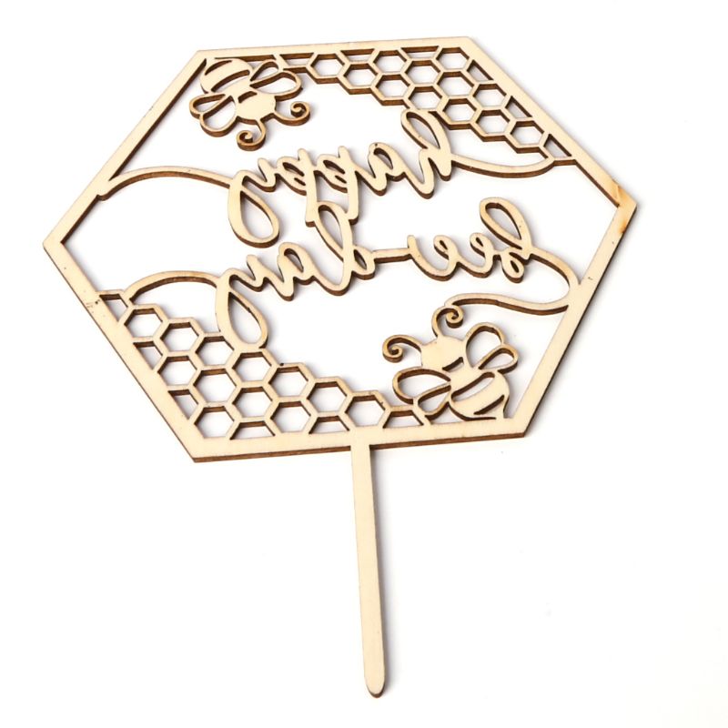 5pcs happy bee day cake topper rustic wooden cake topper bee theme baby shower birthday party-image-522097960