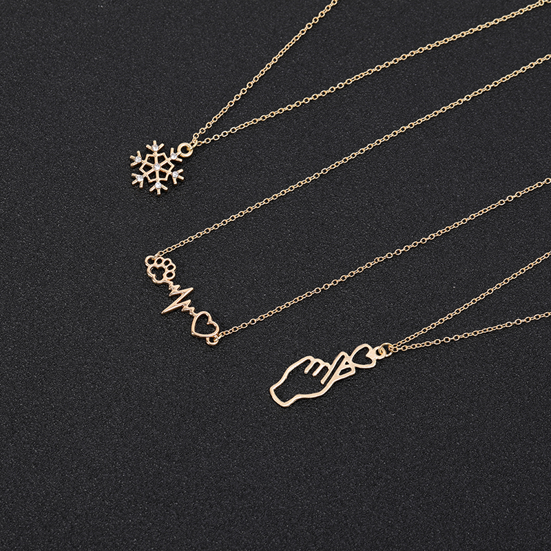 5 pièces je coeur t'aime gestes de la main langue des signes collier chien chat patte battement de coeur vague collier flocon de neige chaîne col