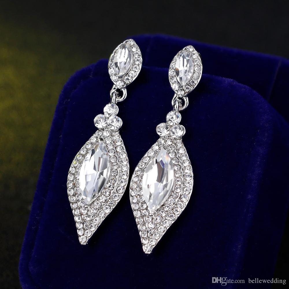 

Shining Fashion Crystals Earrings Rhinestones Long Drop Earring For Women Bridal Jewelry Wedding Gift For Bridesmaids BW-012, White