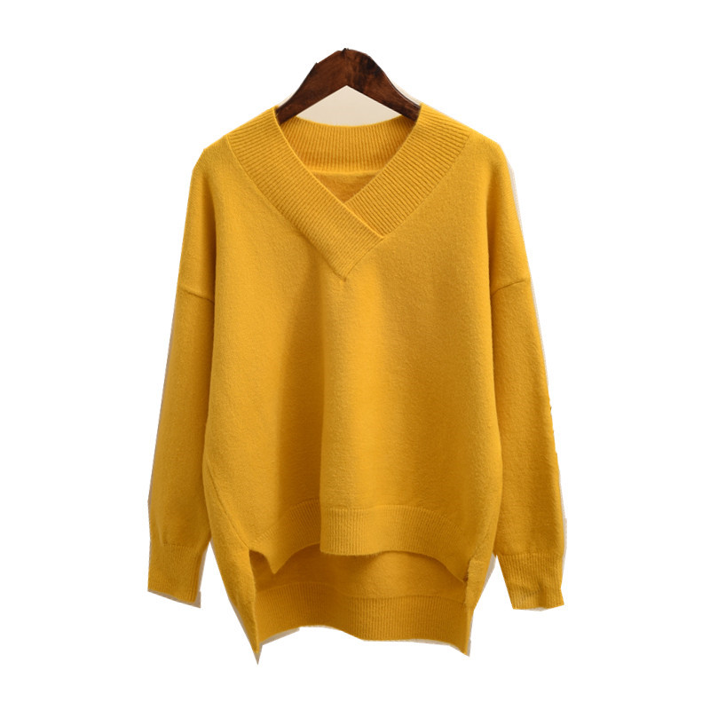 

Women Sweaters Pullovers 2018 NEW Autumn Winter Clothes Long sleeve V Neck Warm Knitted Sweater Female Loose Casual Tops 278, Pink