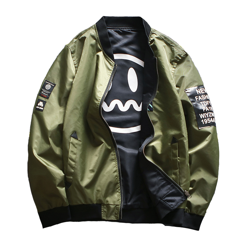 

2019 Spring Men's Baseball Jacket Fall Causal Men Printed Smile Casual Jacket Long Sleeve Sweatshirt Plus Size 4XL QQ128, Black