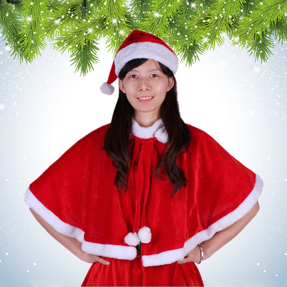 

Red Santa Claus Costume Adult Women Short Christmas Shawl Hooded Cloak CHF-4