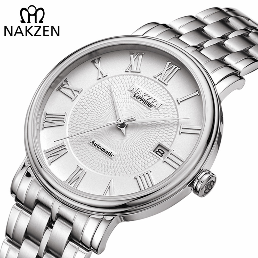 

NAKZEN Men Classic Automatic Mechanical Watches Brand Luxury Man Stainless Steel Wristwatch Clock Relogio Masculino Miyota 9015 Y200414, Black ss