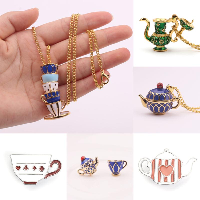 

Hand Painted Teapot Cup pendant necklaces Hand Made long Sweater Chain Clothing Accessories for wome men Enamel jewelry