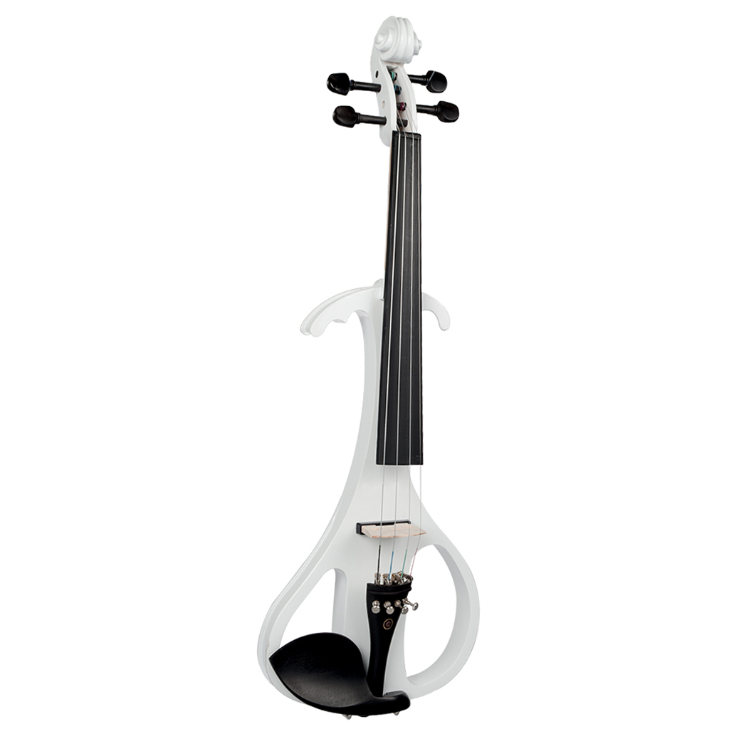 

4/4 Electric Violin Full Size Wood Silent Fiddle with Ebony Fittings Headphone Cable (White