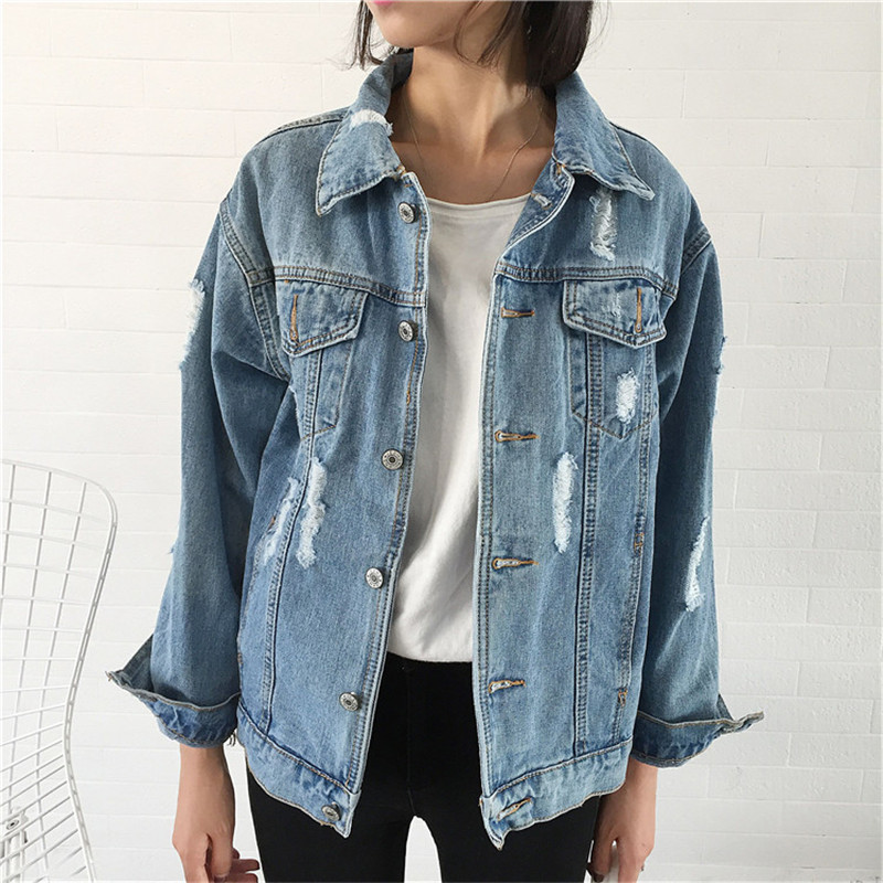 

2019 Women Denim Jacket Korean Spring Autumn Worn Out Jacket Long Sleeve Coat Slim Chaqueta Mujer Harajuku Clothes Plus Size, As pic
