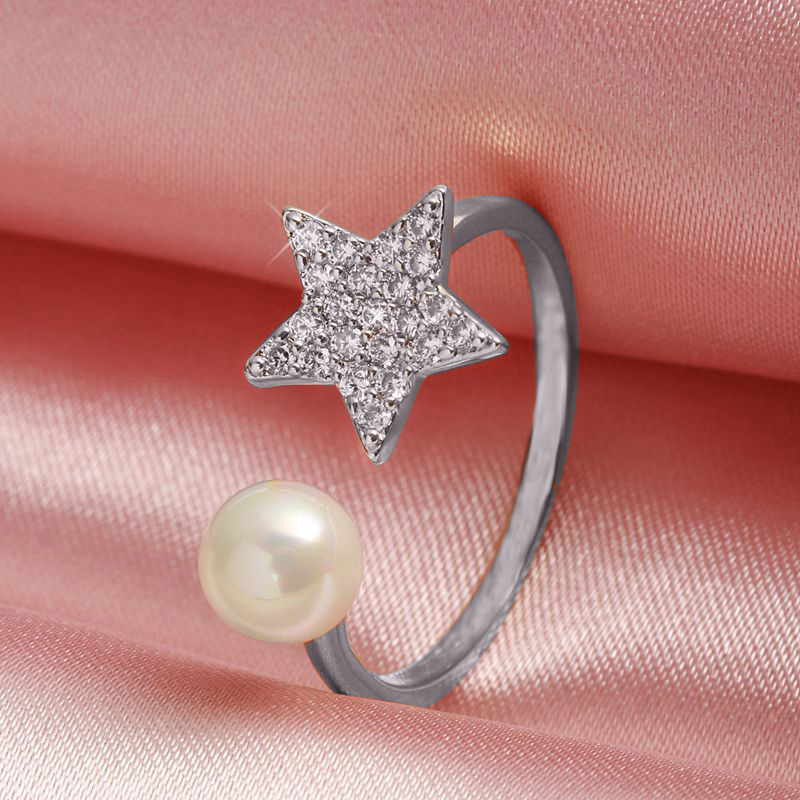 

Stars Micro Diamond Pearl Ring Ring Luxurious Ring Woman