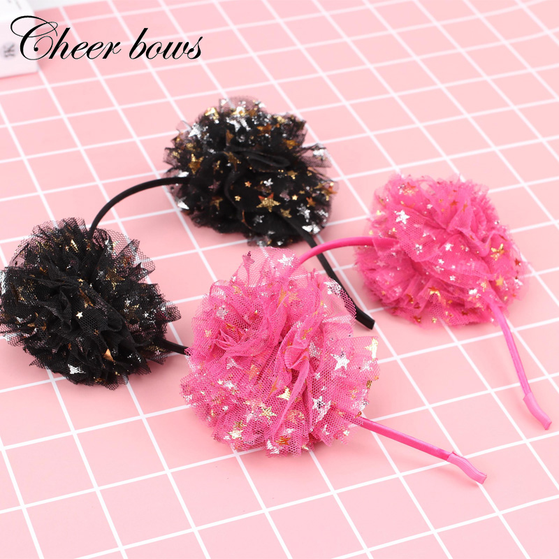

2 Pcs/lots Princess Star Lace Hair Bands For Girls Kids Handmade Sequins Flower Organza Headband Fashion Hair Accessories