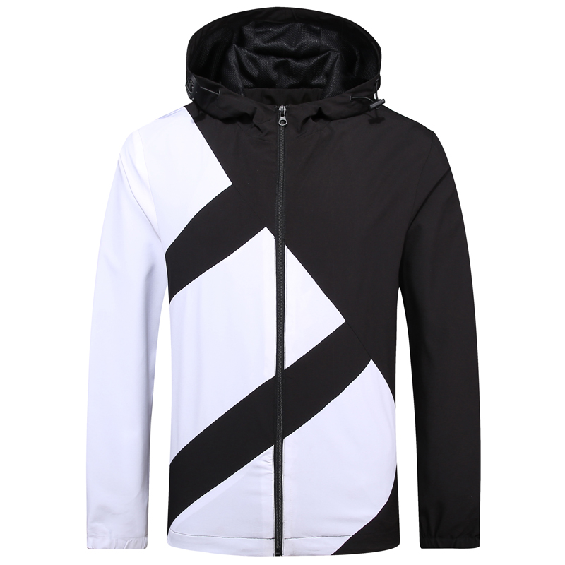 

Men's Jacket Windbreaker Men Clothes Spring Summer Lightweight Sports Jacket New Arrival Hooded Contrast Zipper chaqueta hombre, Black