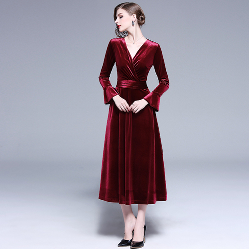 

Spring Fashion Women Dress 2019 New Style Autumn V-neck Pure Color And Horn Sleeved Female Elegant Temperament Bottoming Dresses, Bh4f 405a 327 yiuhon