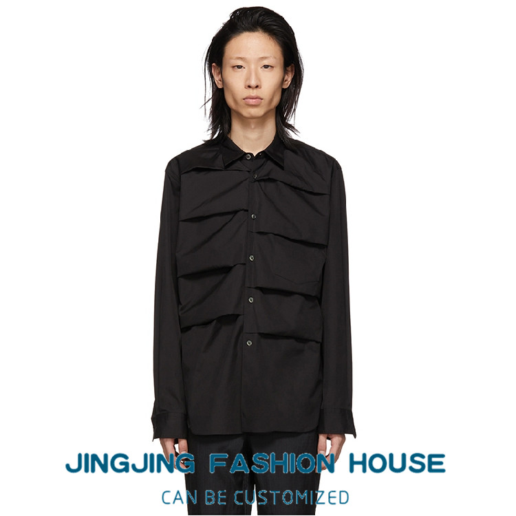 

7XL!! Men' shirt black pleated 2020 new designer style design sense