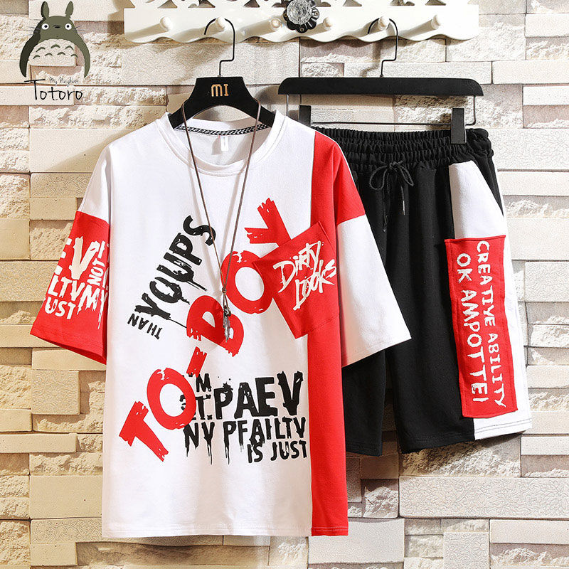 

2020 Fashion men summer hot sale suit T-shirt & Shorts two-piece casual sportswear new men's casual T-shirt fitness sports suit, White