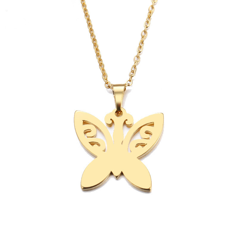 

Hot Sale Stainless Steel Necklace For Women Man Lover's Tattoo Butterfly Gold And Silver Color Pendant Necklace Engagement Jewelry Gift