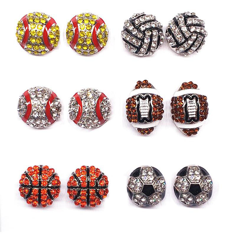 

Sports Ball shape Stud Earrings Softball basketball volleyball bowling Baseball Football Rugby Bling Crystal Earrings For women Jewelry Gift, Golden;silver