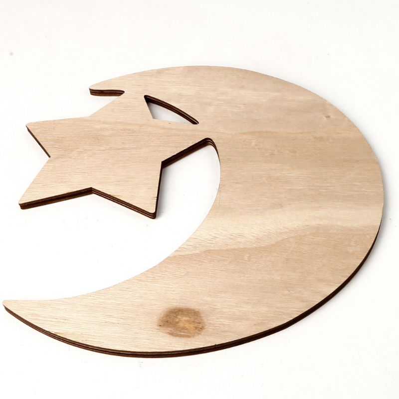 

Rustic Wooden Crescent Moon Srar Eid Ramadan Party Serving Tableware Dessert Pastry Tray Display Holder Decor Ornament