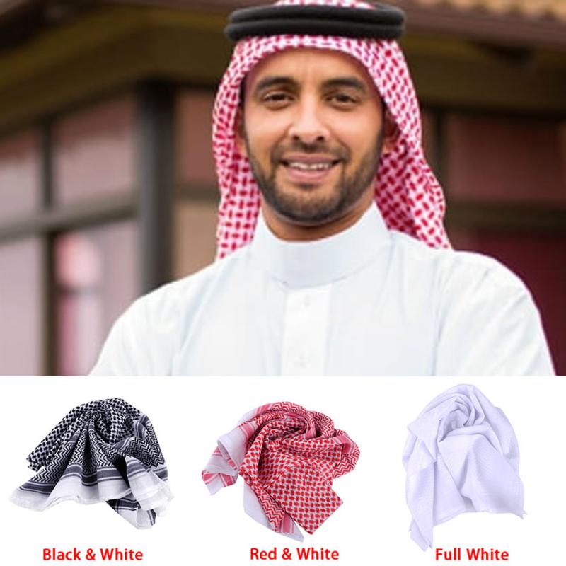 

138*138cm Men Muslim Headwear Plaid Polyester Head Cover Scarf Saudi Arab Duabi Islamic Clothing Accessories Keffiyeh Turban