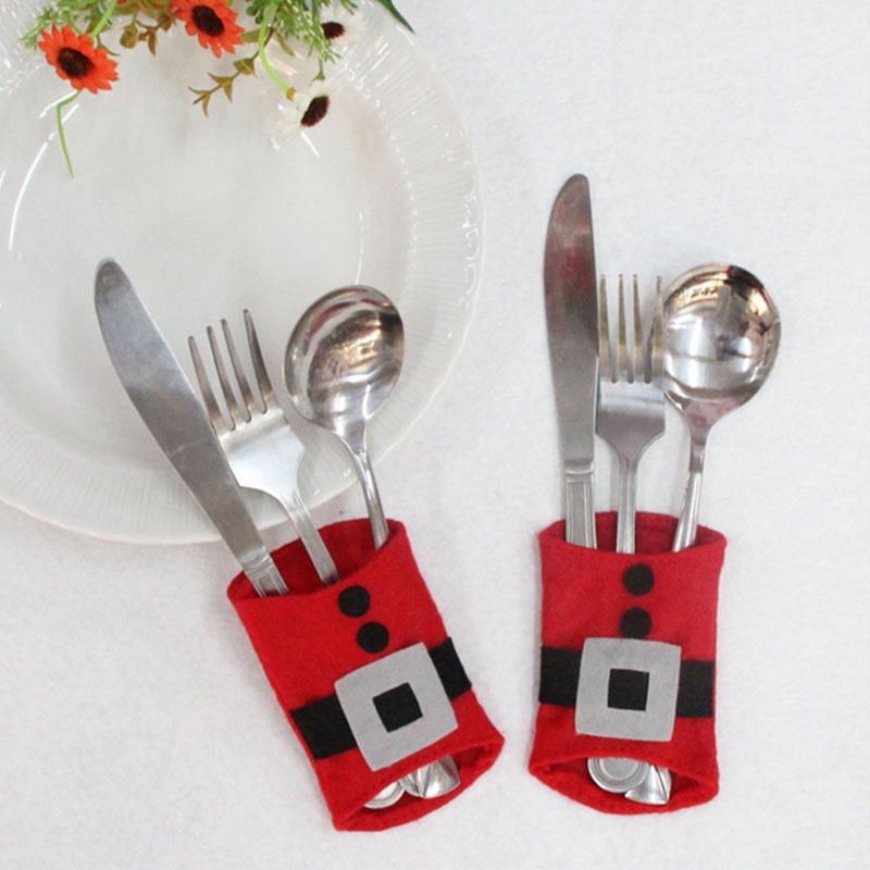 

4pcs Christmas Belt Cutlery Spoon Knife Tableware Utensil Pocket Bag Holder