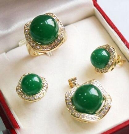 Green Jade Ring Band Semi Precious Natural Stone Eternity Size 7 8 USA Seller