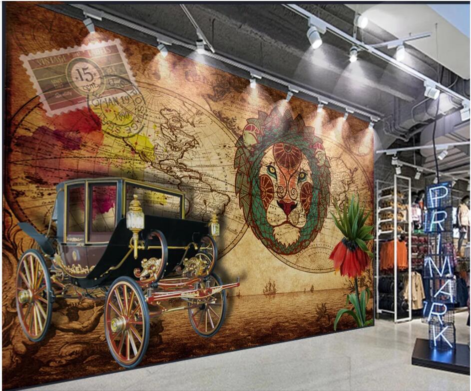 

3d wallpaper custom photo European oil painting vintage car lion head living room home decor 3d wall murals wallpaper for walls 3 d, Non-woven wallpaper