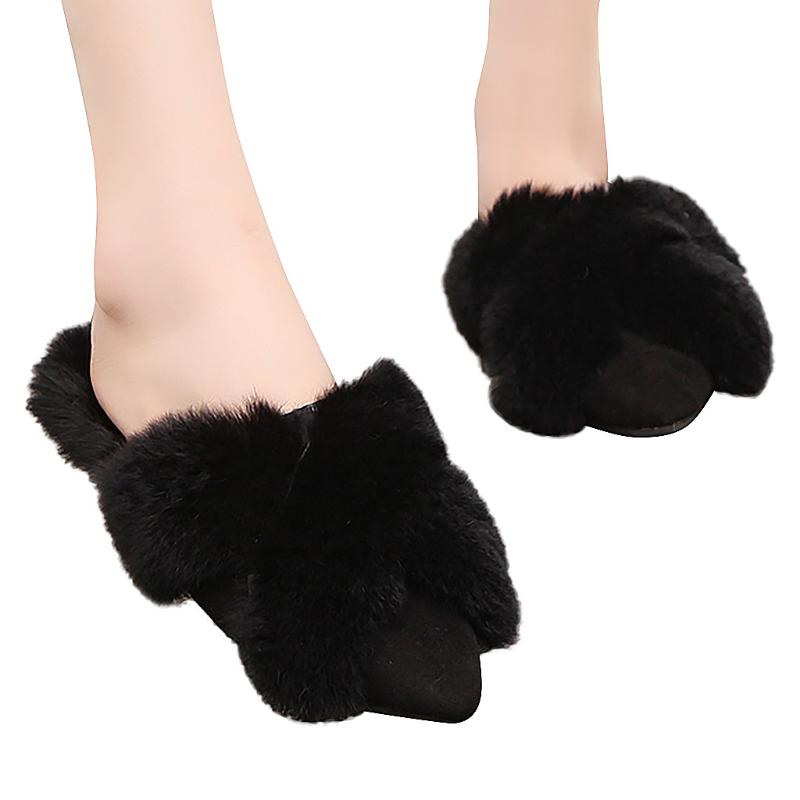 

Cute Pointed Toe Cross Flock Winter Fur Home zapatos de mujer Womens Fur Slippers Winter Shoes Indoor Warm Women Slippers, Black