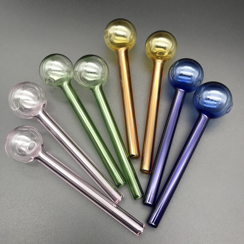 

Top Quality Colorful Great Pyrex 4''Glass Oil Burner Pipe Thick color Glass dab nail pipes for glass water bong pipe dab oil rig