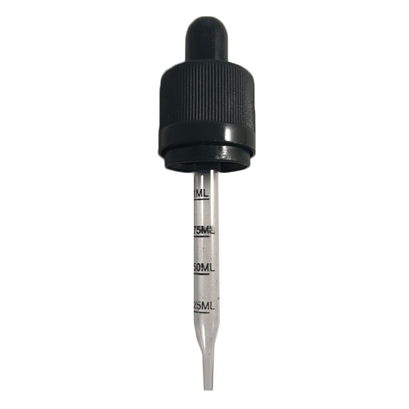 

Black White Child Tamperproof Cap With Rubber Nipple Glass Dropper Pipette 77mm With Measurement For 30ml Glass Bottles