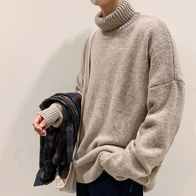 

2019 New Autumn And Winter Korean Version Of The Couple Loose Stitching Men's High Collar Casual Sweater Large Size, Black