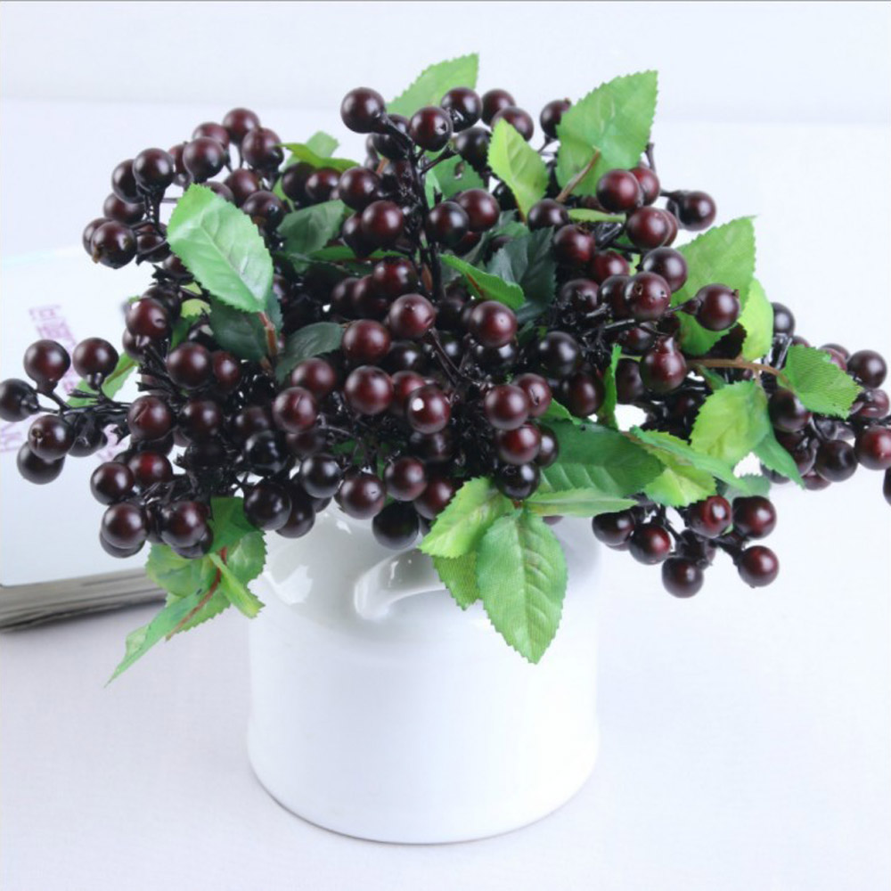 

New 10pcs/lot Hotel Bedroom Decoration 20cm Wine Red Foam Blueberry Home Living Room Decor Plastic Artificial Flower, Blue