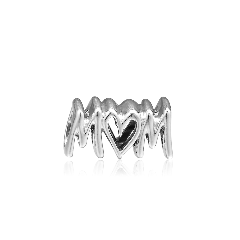2019 Mother's Day 925 Sterling Silver Jewelry Mom Script Charm Beads Fits Pandora Bracelets Necklace For Women DIY Making-image-460416112