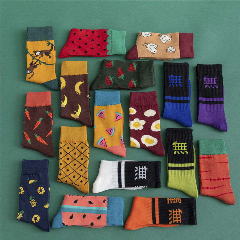 

Fashion Men cotton socks fun watermelon strawberry pineapple fruit socks monkey bee chick animal burger Unisex, 10