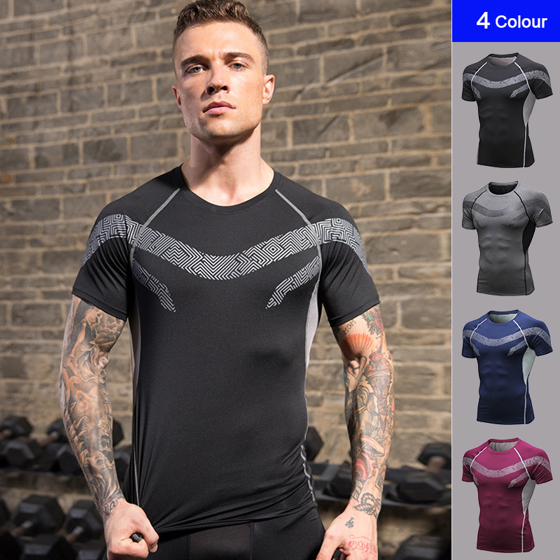 

Fashion Gym Shirt Sports T Shirt Men Short Sleeve Running T-shirt men' Workout Training tight clothes Fitness Top Sport T-shirt, 02