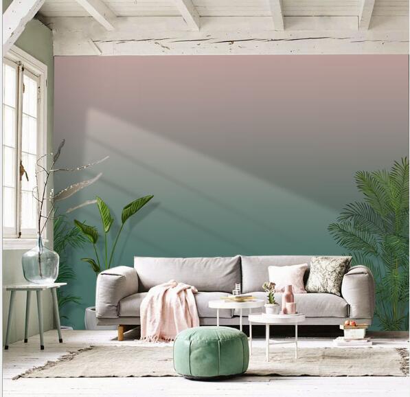 Pink green gradient Nordic style wallpapers pattern cement wall paper living room sofa bedroom TV background-image-497502068
