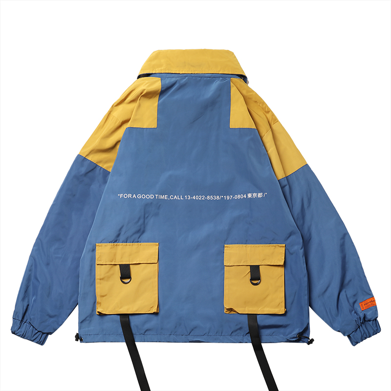 

2018 Autumn Hip Hop Windbreaker Jacket Men Japan Harajuku Pockets Bomber Jacket Coat Retro Casual Track Streetwear, Blue