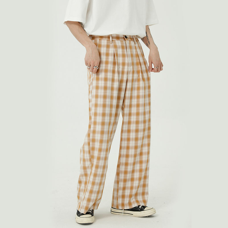 

Men Casual Plaid Pant Male Women Japan Korea Streetwear Vintage Fashion Long Trousers Unisex Straight Suit Pants, K17 black white