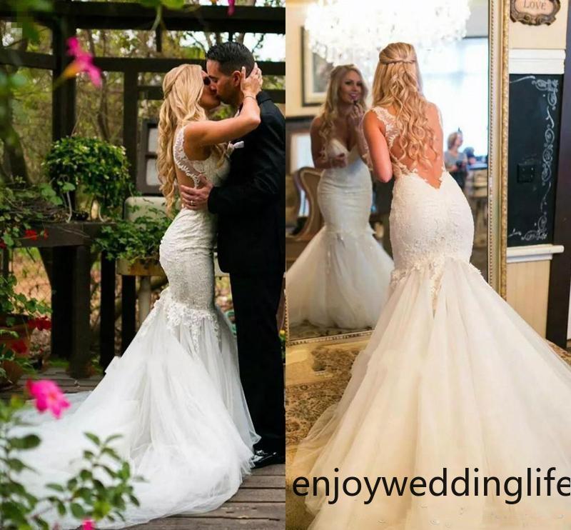 

New Bohemia Wedding Dresses With Lace Appliques Backless V Neck Count Train Mermaid Wedding Gowns Tulle Custom Made Beach Bridal Dress, Grape