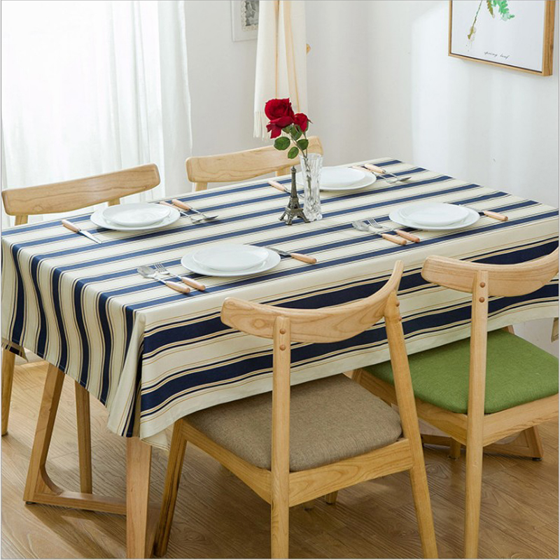 

Modern minimalist cotton thick canvas tablecloth blue striped coffee table tablecloth